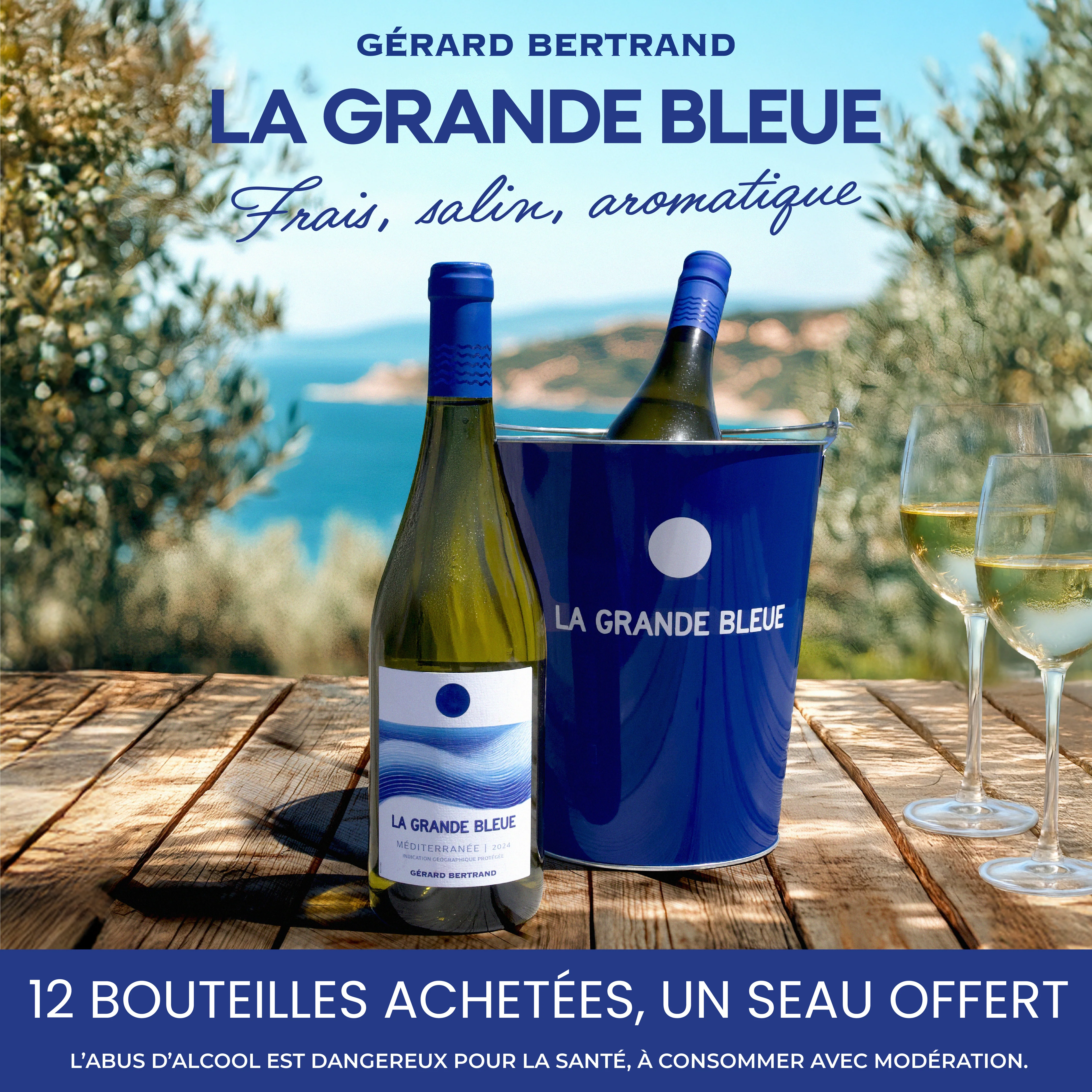 La Grande Bleue vin blanc bio Offre Spéciale 12 Bouteilles 75cl et Seau à glace Offert - Image 2