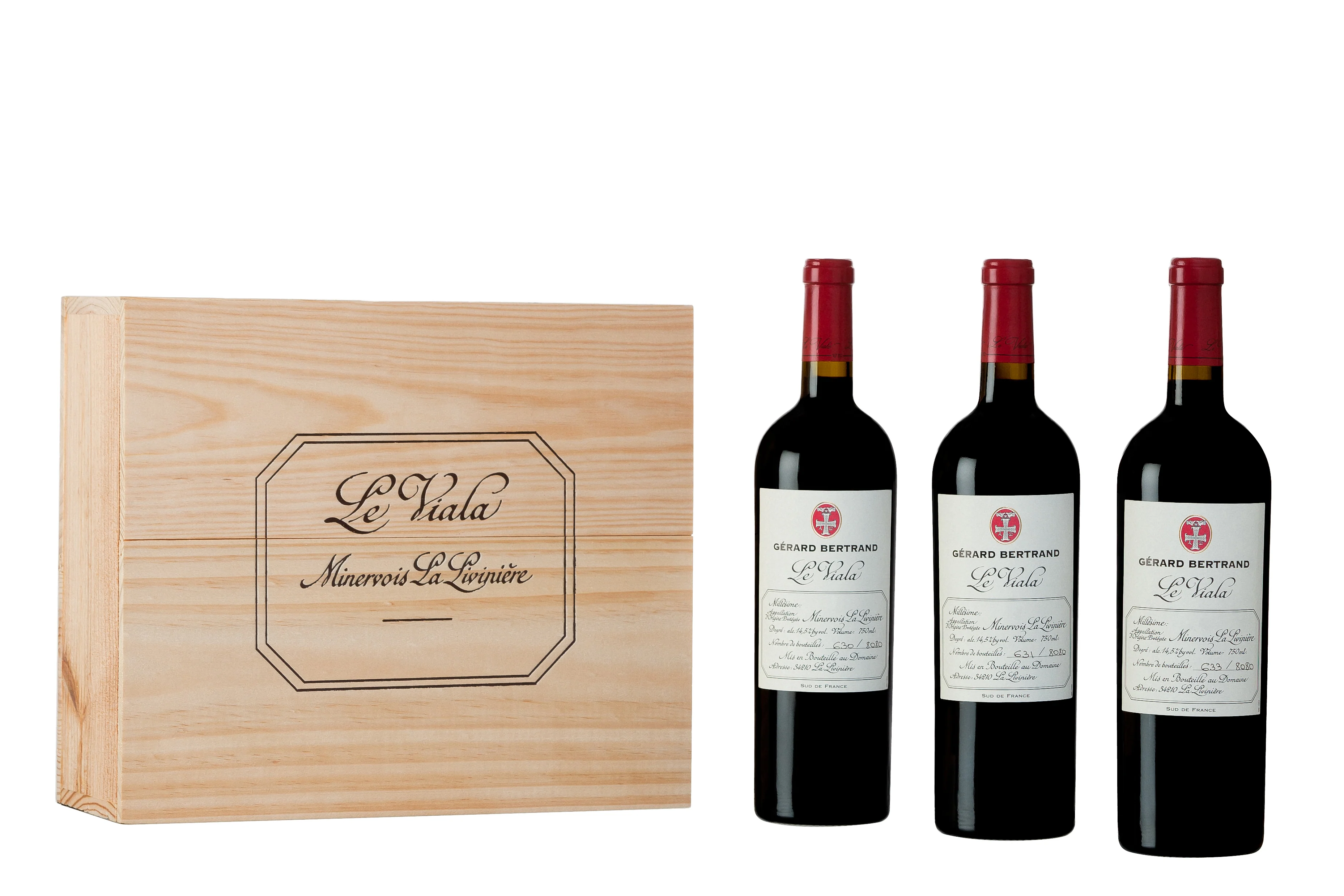 Le Viala 2024 vin rouge La Livinière Caisse Bois 3 Bouteilles 75cl